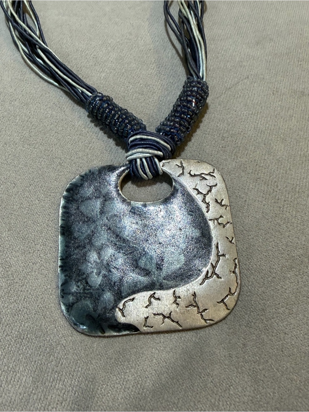 Silver and Gunmetal Statement Pendant Necklace